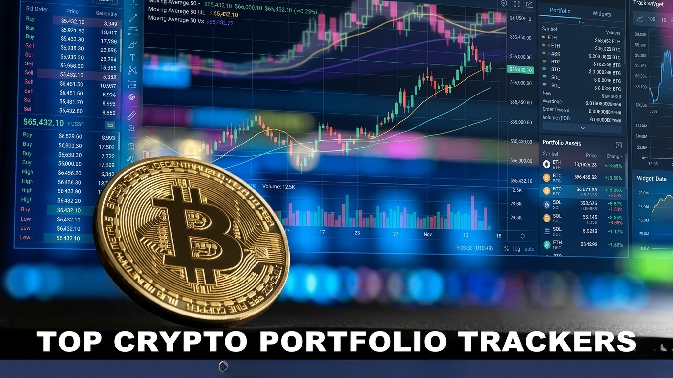 Comparison chart of five best free portfolio trackers for crypto and stocks showing CoinGecko, Yahoo Finance, Kubera, Delta, and CoinMarketCap features side by side
