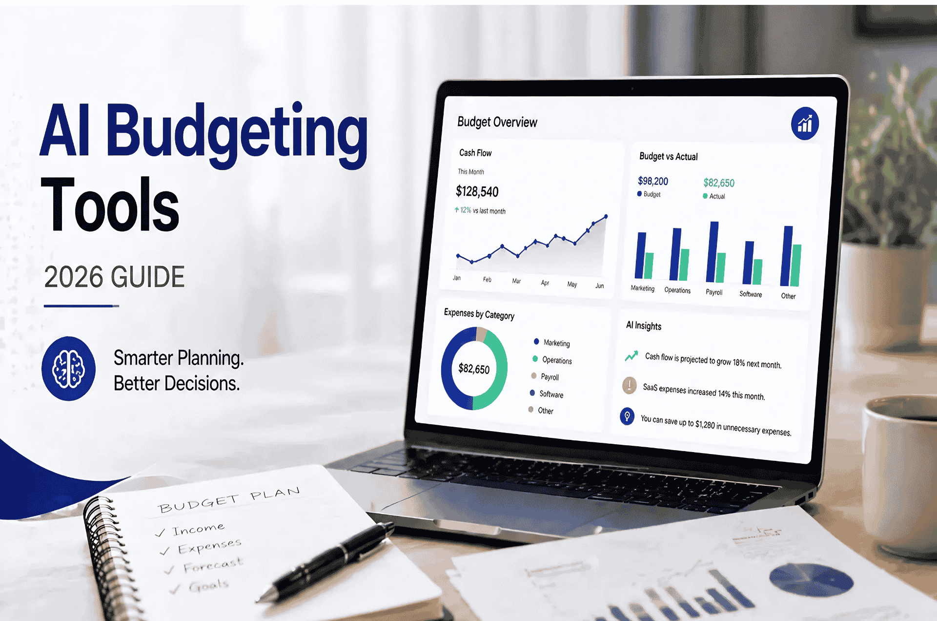 AI budget trackers for freelancers comparison dashboard showing QuickBooks, YNAB, FreshBooks, Fygaroo, and PocketSmith