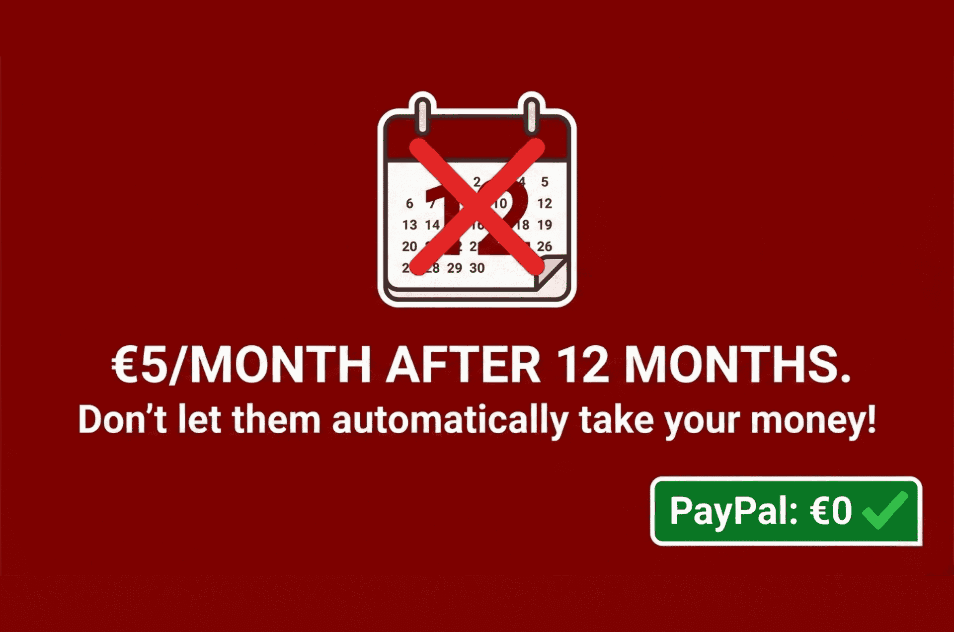 Warning graphic showing Skrill charges 5 euros per month inactivity fee after 12 months while PayPal charges zero inactivity fee