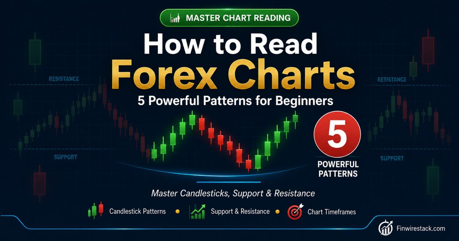 How to read forex charts featured image showing 5 powerful candlestick patterns for beginners with support and resistance guide
