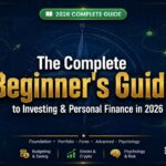 The complete beginner's guide to investing and personal finance featured image showing a roadmap of financial education with 5 sections for 2026