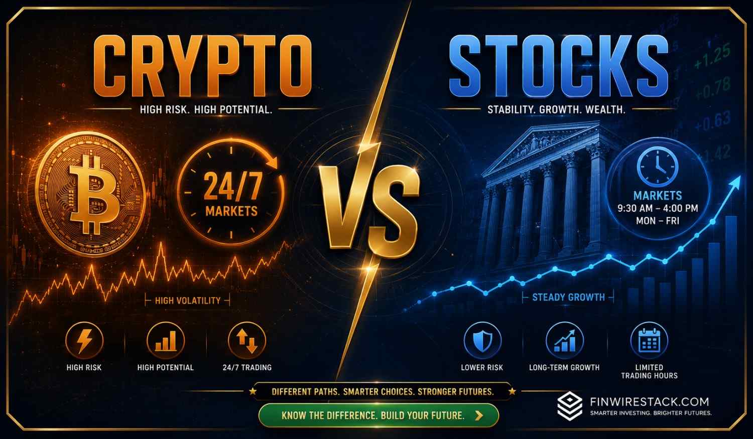 The complete beginner's guide to investing and personal finance crypto vs stocks comparison showing key differences for beginners