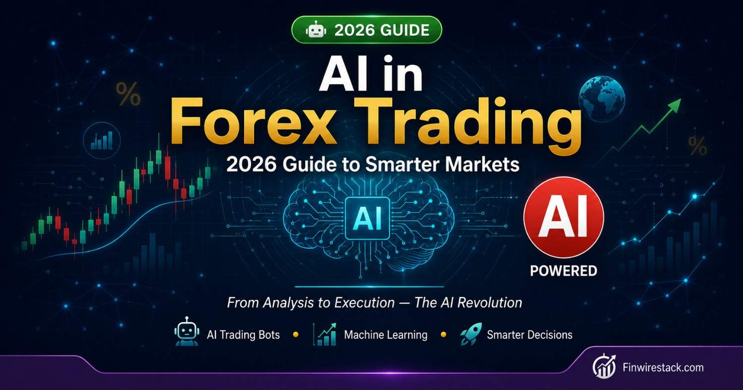 AI forex trading featured image showing artificial intelligence transforming currency markets with neural networks and data analysis in 2026