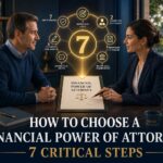 Choosing a financial power of attorney - person reviewing legal documents with trusted advisor