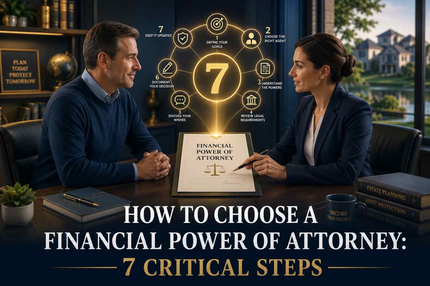 Choosing a financial power of attorney - person reviewing legal documents with trusted advisor
