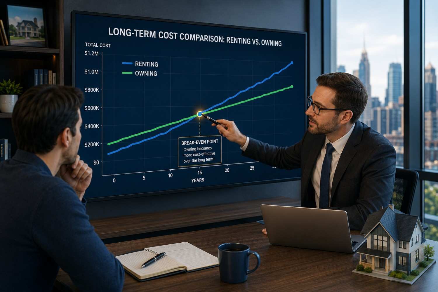Rent vs own cost comparison chart for California