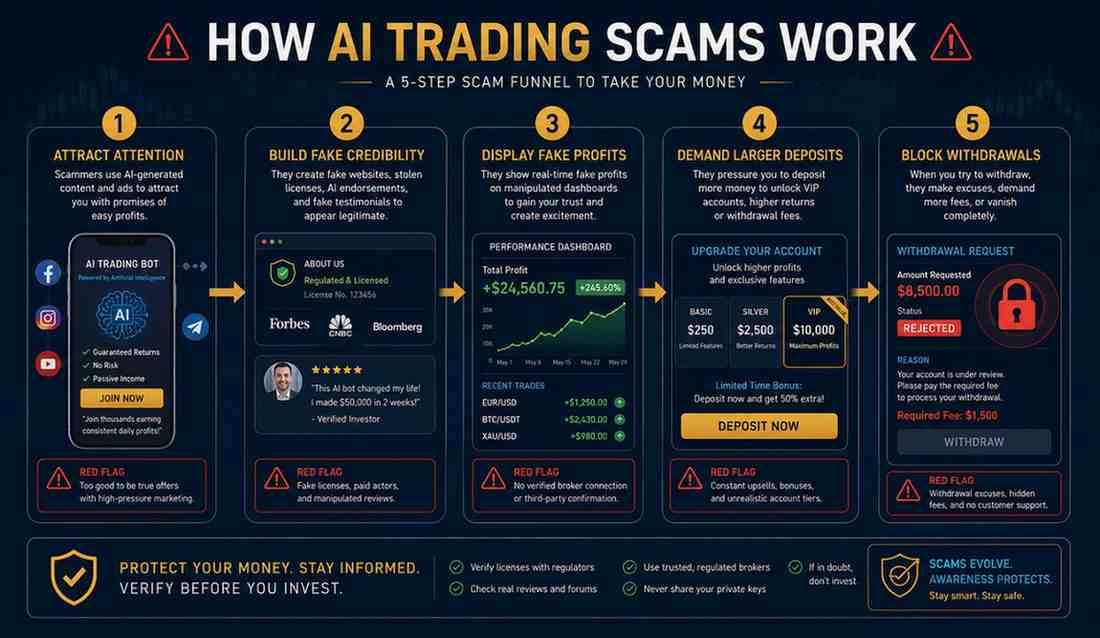how AI trading scams work