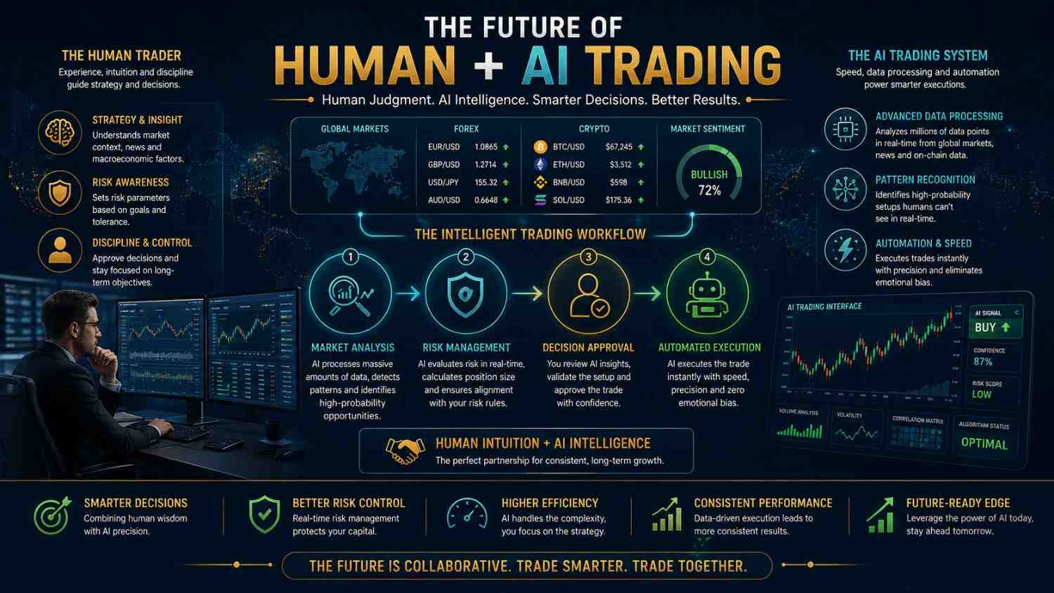 human and AI trading bots working together in 2027