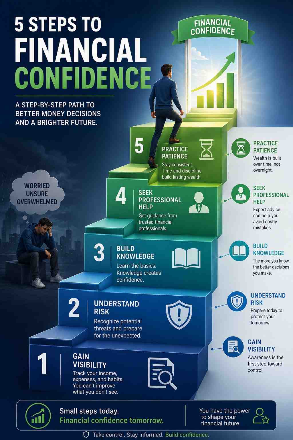 steps to improve the psychology of money and achieve financial confidence infographic