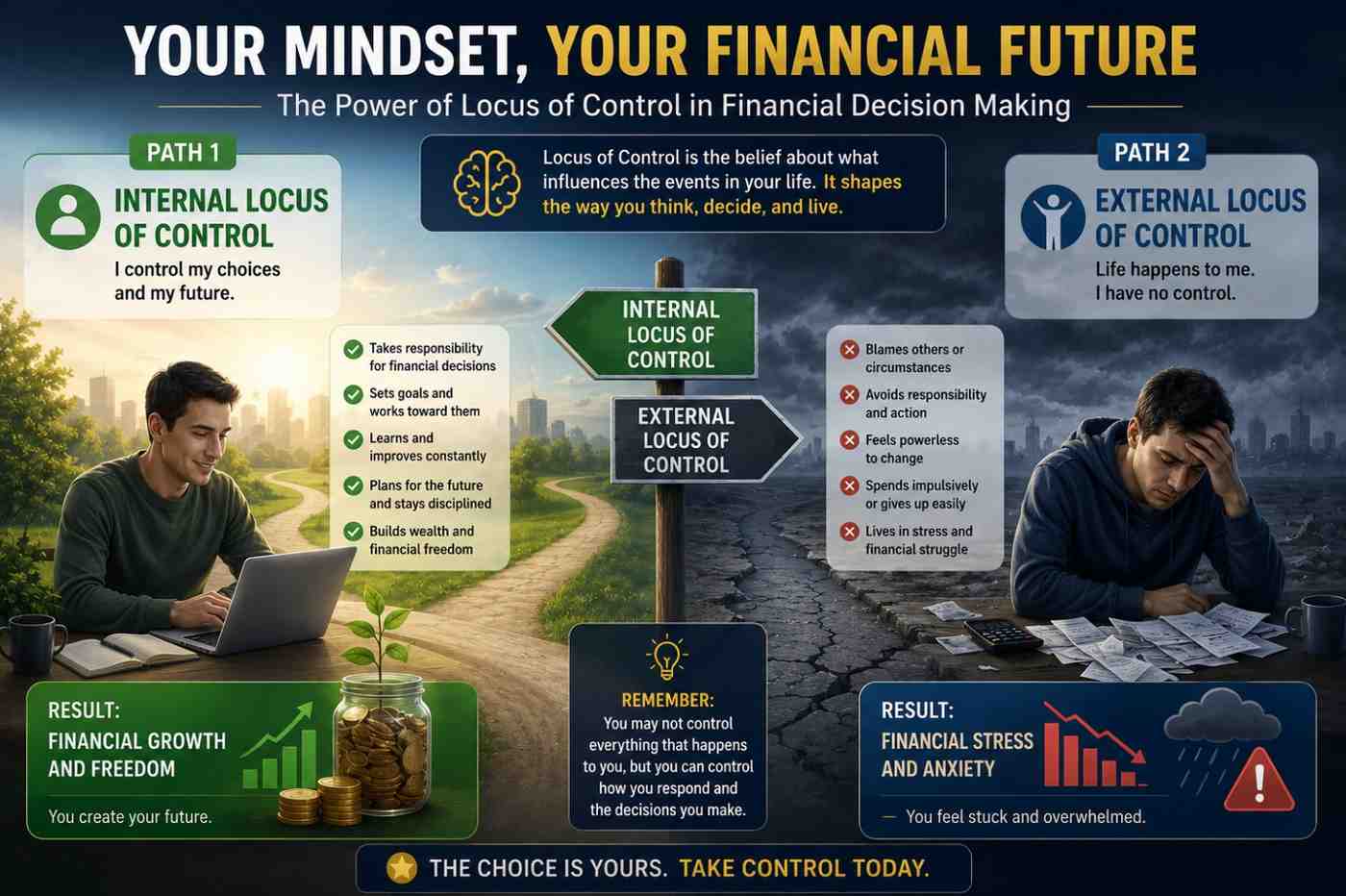 locus of control and financial decision making psychology of money infographic: internal vs external