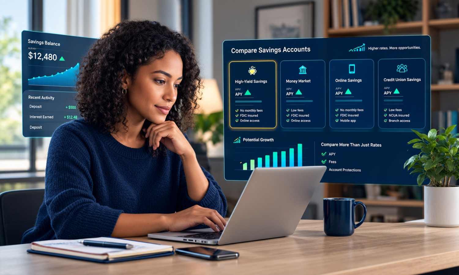 Investor comparing high-yield savings accounts after the 2026 Fed rate hike